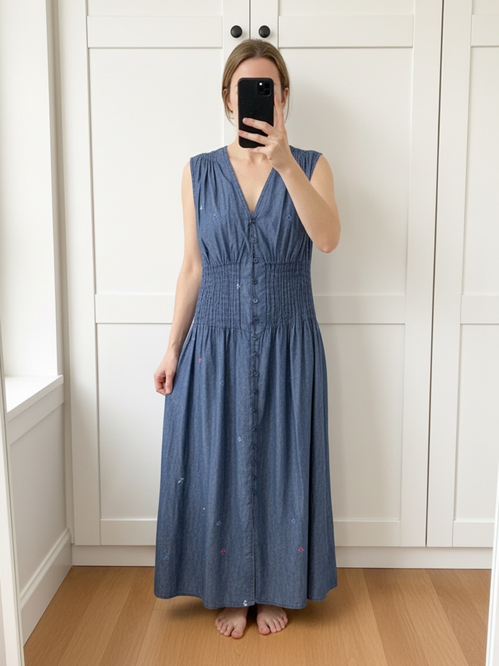 Sleeveless Denim-Effect Maxi Dress in Blue - Picture 3 of 5